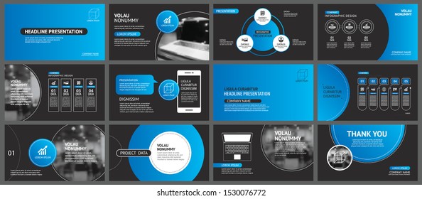 Presentation and slide layout background. Design blue and black circle template. Use for business annual report, flyer, marketing, leaflet, advertising, brochure, modern style.