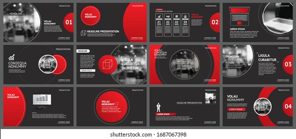 Presentation and slide layout background. Design red and black circle template. Use for coronavirus, covid-19, report, flyer, leaflet, brochure.
