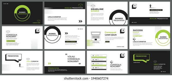 Presentation and slide layout background. Design green and black geometric template. Use for business keynote, presentation, slide, marketing, leaflet, advertising, template, modern style.