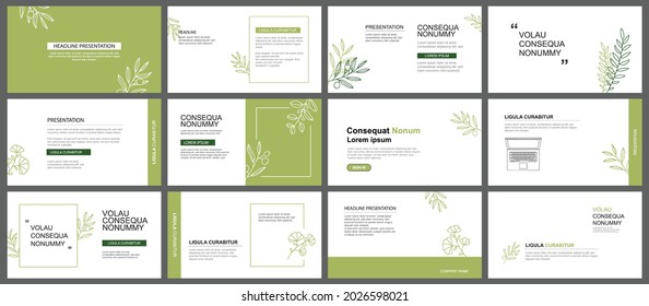 Presentation and slide layout background. Design green leaves template. Use for business keynote, presentation, slide, marketing, leaflet, advertising, template, modern style.