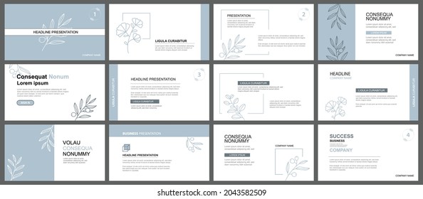 Presentation and slide layout background. Design blue pastel leaves template. Use for business keynote, presentation, slide, marketing, leaflet, advertising, template, modern style.