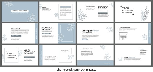 Presentation and slide layout background. Design blue pastel leaves template. Use for business keynote, presentation, slide, marketing, leaflet, advertising, template, modern style.