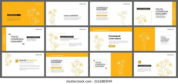 Presentation and slide layout background. Design yellow pastel leaves and flower template. Use for keynote, presentation, slide, leaflet, advertising, template.