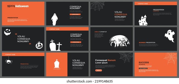 Fondo de presentación y disposición de diapositivas. Diseñar plantilla de halloween. Uso para la nota de apertura, presentación, diapositiva, marketing, folleto, publicidad, plantilla, estilo moderno.