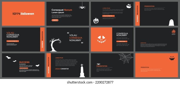 Fondo de presentación y disposición de diapositivas. Diseñar plantilla de halloween. Uso para la nota de apertura, presentación, diapositiva, marketing, folleto, publicidad, plantilla, estilo moderno.