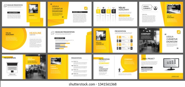 Presentation and slide layout template. Design yellow and orange gradient in paper shape background. Use for business annual report, flyer, marketing, leaflet, advertising, brochure, modern style.