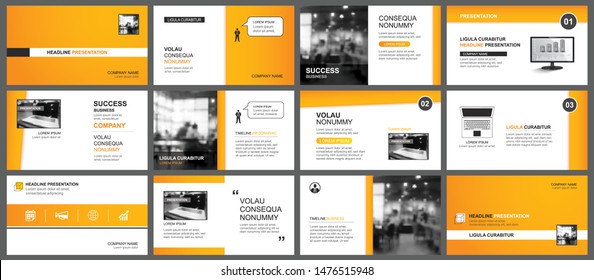 Presentation and slide layout template. Design orange keynote in paper style background. Use for business annual report, flyer, marketing, leaflet, advertising, brochure.