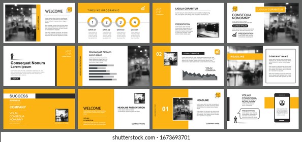 Presentation and slide layout template. Design yellow and orange geometric background. Use for business annual report, flyer, marketing, leaflet, advertising, brochure, modern style.