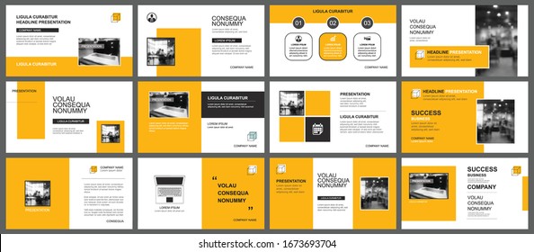 Presentation and slide layout template. Design yellow and orange geometric background. Use for business annual report, flyer, marketing, leaflet, advertising, brochure, modern style.