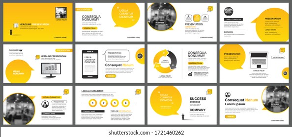 Presentation and slide layout template. Design yellow gradient in paper speech shape background. Use for business annual report, flyer, marketing, leaflet, advertising, brochure, modern style.