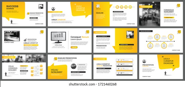 Presentation and slide layout template. Design yellow gradient in paper speech shape background. Use for business annual report, flyer, marketing, leaflet, advertising, brochure, modern style.