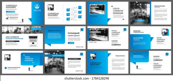 Presentation and slide layout template. Design blue gradient in paper speech shape background. Use for business annual report, flyer, marketing, leaflet, advertising, brochure, modern style.