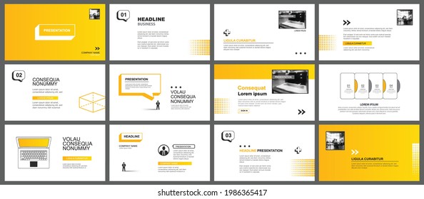 Presentation And Slide Layout Template. Yellow Geometric Modern Design Background. Use For Business Annual Report, Flyer, Marketing, Leaflet, Advertising, Brochure, Modern Style.