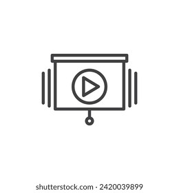Presentation Slide line icon. linear style sign for mobile concept and web design. Presentation screen with play button outline vector icon. Symbol, logo illustration. Vector graphics