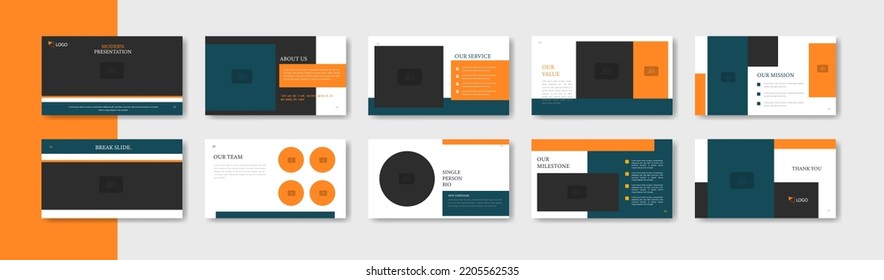 Presentation slide minimalist modern design template with orange green and white color background vector