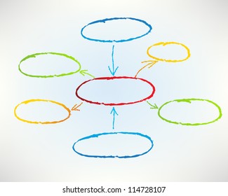Presentation slide template editable at your choosing with your words.  Business hand writing input and output with center diagram. Business background. Slide concept. Vector illustration.