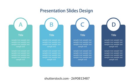 Plantilla de diapositivas de presentación con infografías que muestran cuatro elementos. Diseño de Vector para materiales de conferencia.