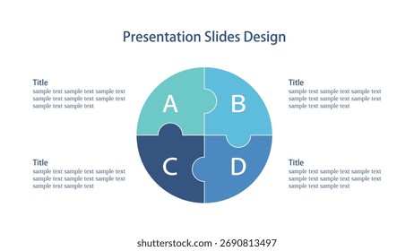 A presentation slide template with infographics showing the cycle of four elements. Vector design for conference materials.