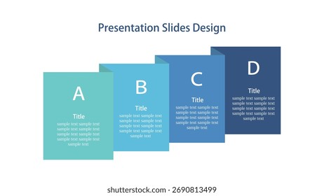 A presentation slide template with infographics showing the flow of four elements. Vector design for conference materials.