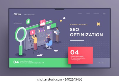Presentation slide template or landing page for websites, or apps. Business concept illustration. Modern flat style. Vector