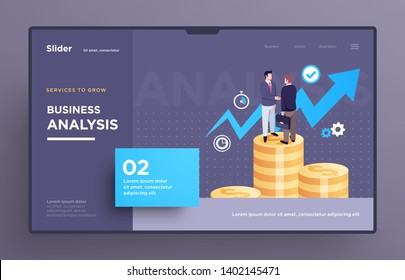 Presentation slide template or landing page for websites, or apps. Business concept illustration. Modern flat style. Vector