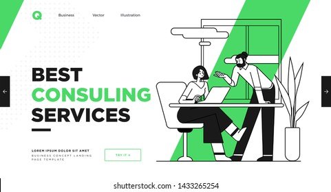 Presentation slide template or landing page website design. Business concept illustrations. Modern flat style. Vector