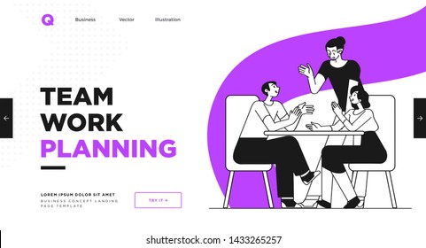 Presentation slide template or landing page website design. Business concept illustrations. Modern flat style. Vector