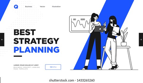 Presentation slide template or landing page website design. Business concept illustrations. Modern flat style. Vector
