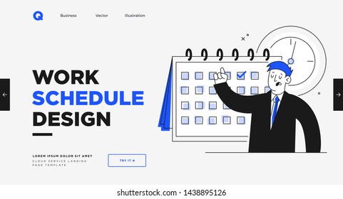 Presentation slide template or landing page website design. Business concept illustrations. Modern flat outline style. Work organization concept