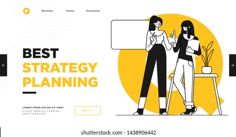 Presentation slide template or landing page website design. Business concept illustrations. Modern flat outline style. Work organization concept