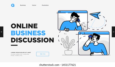 Presentation slide template or landing page website design. Business concept illustrations. Modern flat outline style. Teamwork concept
