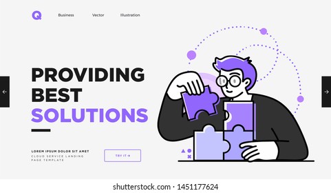 Presentation slide template or landing page website design. Business concept illustrations. Modern flat outline style. Research innovations and solutions