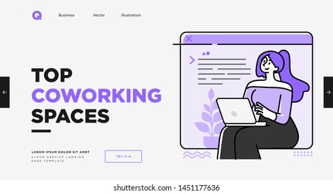 Presentation slide template or landing page website design. Business concept illustrations. Modern flat outline style. Working space concept