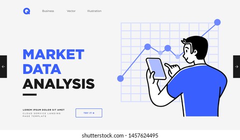 Presentation slide template or landing page website design. Business concept illustrations. Modern flat outline style. Research innovations and solutions