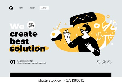 Presentation slide template or landing page website design. Business concept illustrations. Modern flat outline style. Research innovations and solutions