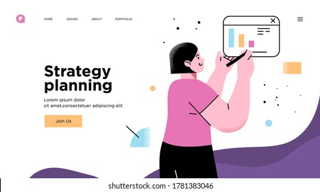 Presentation slide template or landing page website design. Business concept illustrations. Modern flat outline style. Work organization concept