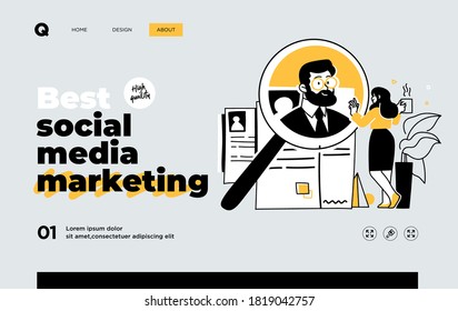 Presentation slide template or landing page website design. Business concept illustrations. Modern flat outline style. Quality SEO service