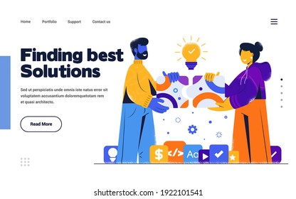 Presentation slide template or landing page website design template. Trendy Flat Design Finding Best Solutions concept. Vector Illustration
