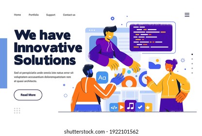 Presentation slide template or landing page website design template. Trendy Flat Design Innovative Solution concept. Vector Illustration