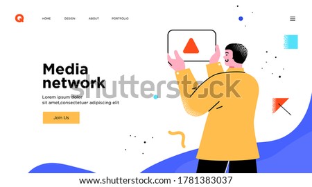 Presentation slide template or landing page website design. Business concept illustrations. Modern flat outline style. Online media