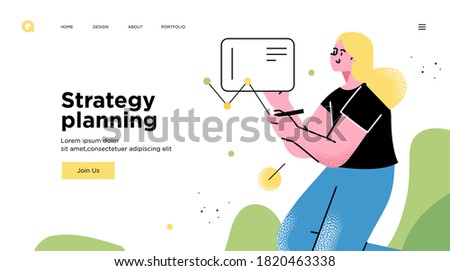 Presentation slide template or landing page website design. Business concept illustrations. Modern flat outline style. Work organization concept