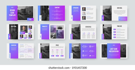 Presentation slide template, vector infographic for use in business concept, for annual report, analytics, statistics. Brochure with geometric white, purple design, place for photo, corporate style