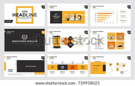 Presentation slide templates and business brochures. Set of modern infographic elements for web, print, magazine, flyer, brochure, media, marketing and advertising concepts. Vector Illustration