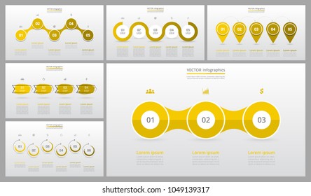 Presentation slide templates and business vector brochures. Set of modern infographic vector elements for web, print, magazine, flyer, brochure, media, marketing and advertising concepts.