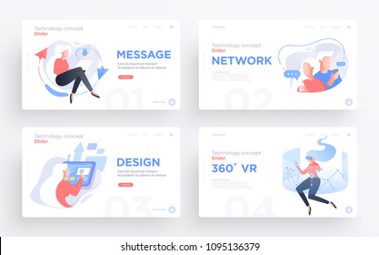 Presentation slide templates or hero banner images for websites, or apps. ommunication technology concepts. Modern flat style. Vector illustration