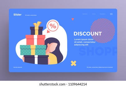 Presentation slide templates or hero banner images for websites, or apps. Shopping concept illustrations. Modern flat style. Vector