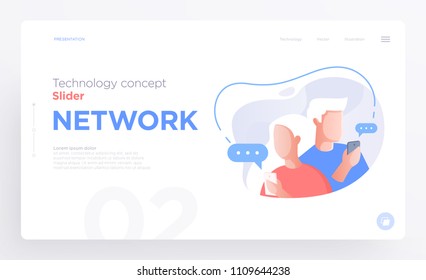 Presentation slide templates or hero banner images for websites, or apps. ommunication technology concepts. Modern flat style. Vector illustration