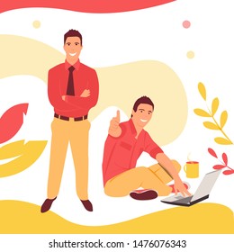 Presentation slide templates or hero banner images for websites, or apps. Business concept illustrations. Modern flat style. Vector