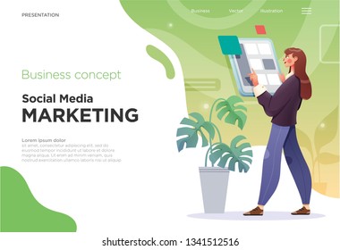 Presentation slide templates or landing pages for websites, or apps. Business concept illustrations. Modern flat style. Vector