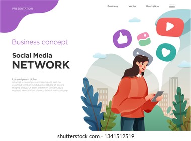 Presentation slide templates or landing pages for websites, or apps. Business concept illustrations. Modern flat style. Vector